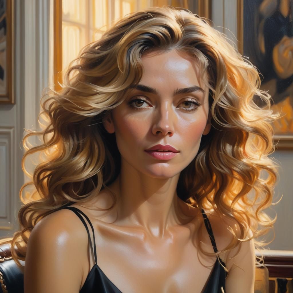 Elegant Woman Portrait in Neo-Impressionistic Oil Painting