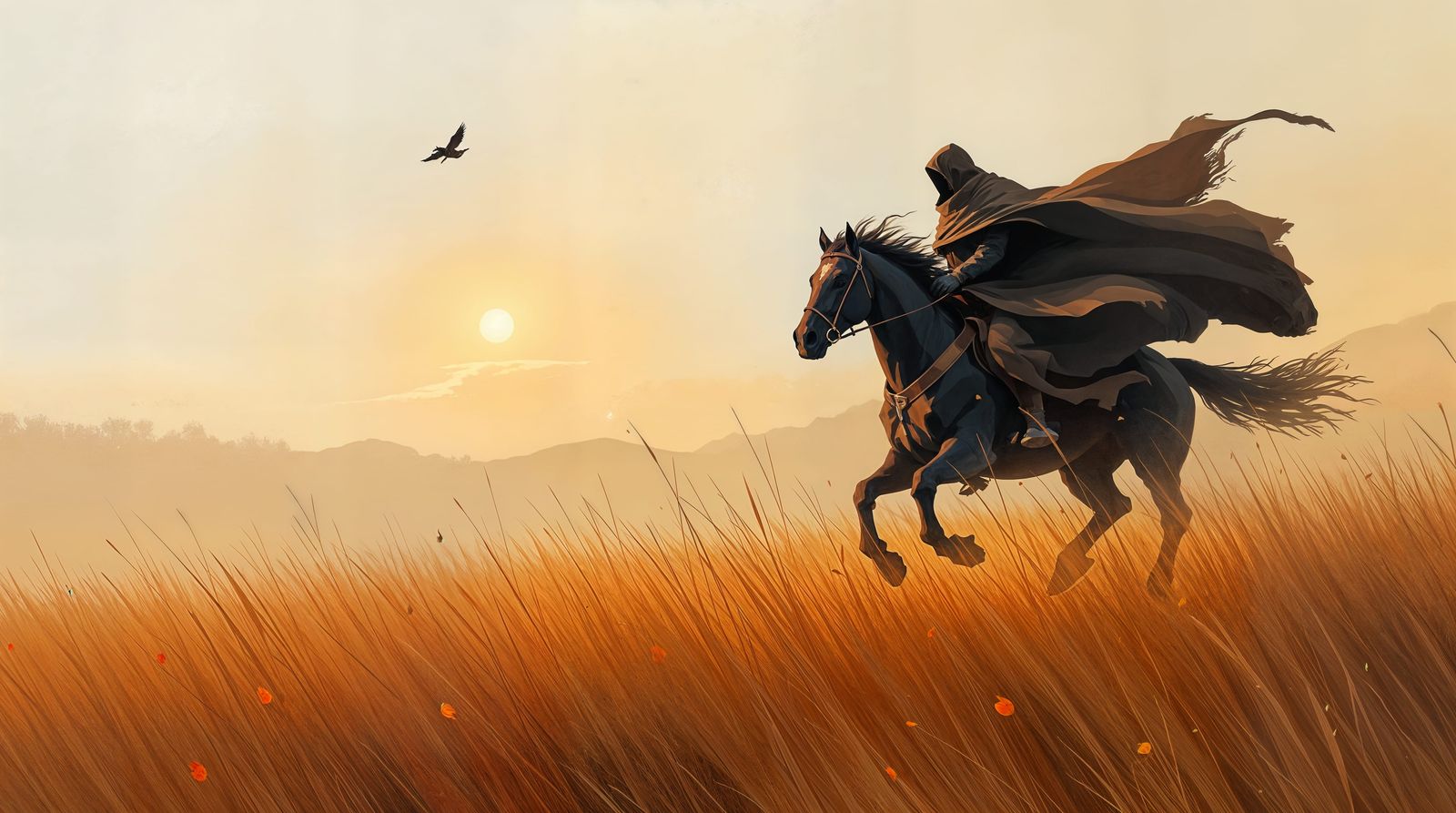 Impressionistic Warrior Rides into Sunset