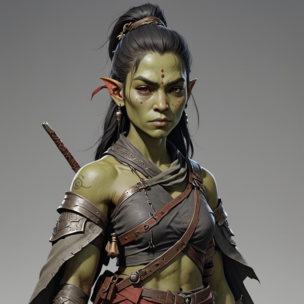 Detailed 3D Anime Art of Female Half-Orc Monk