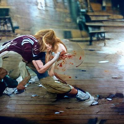 Young Woman Strikes Boy, Oil Painting