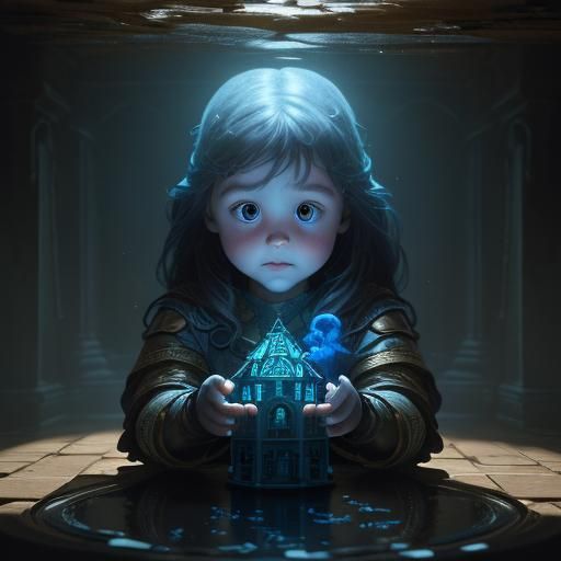 Giant Ghost Child Plays in Dungeon, Hyperdetailed Art