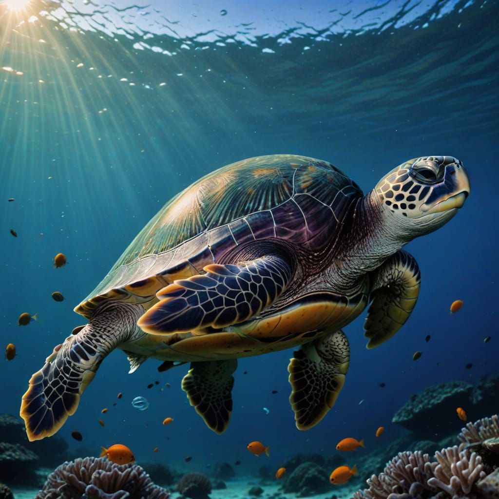 Turtle in Vibrant Oceanic Depths