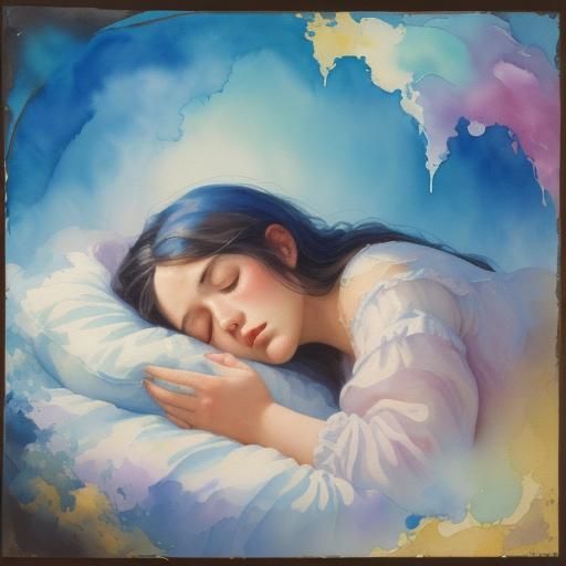 Dream Bubble: Woman Sleeping in Gouache Style