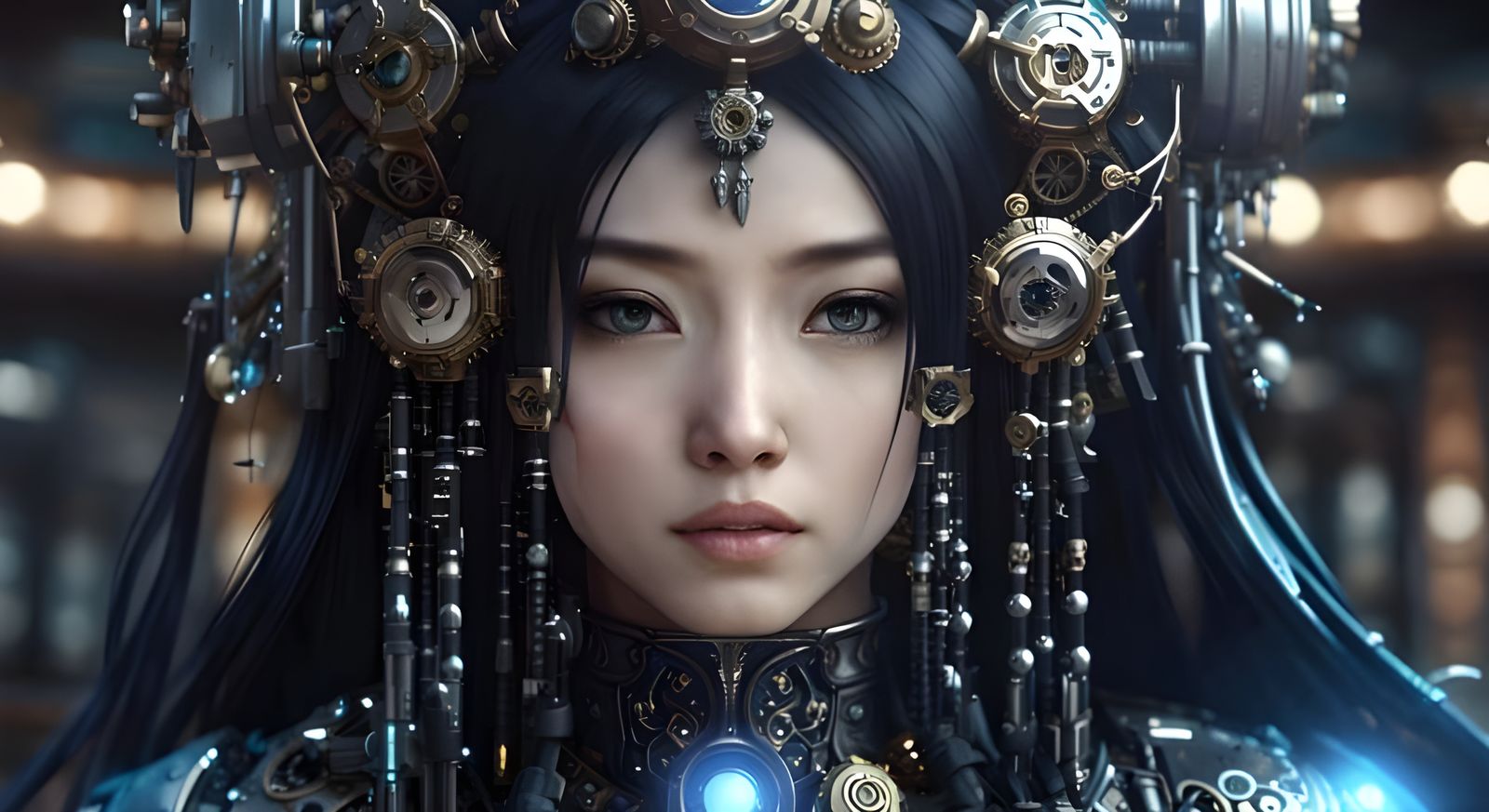 Steampunk Japanese Girl with Gemstones and Mech Details