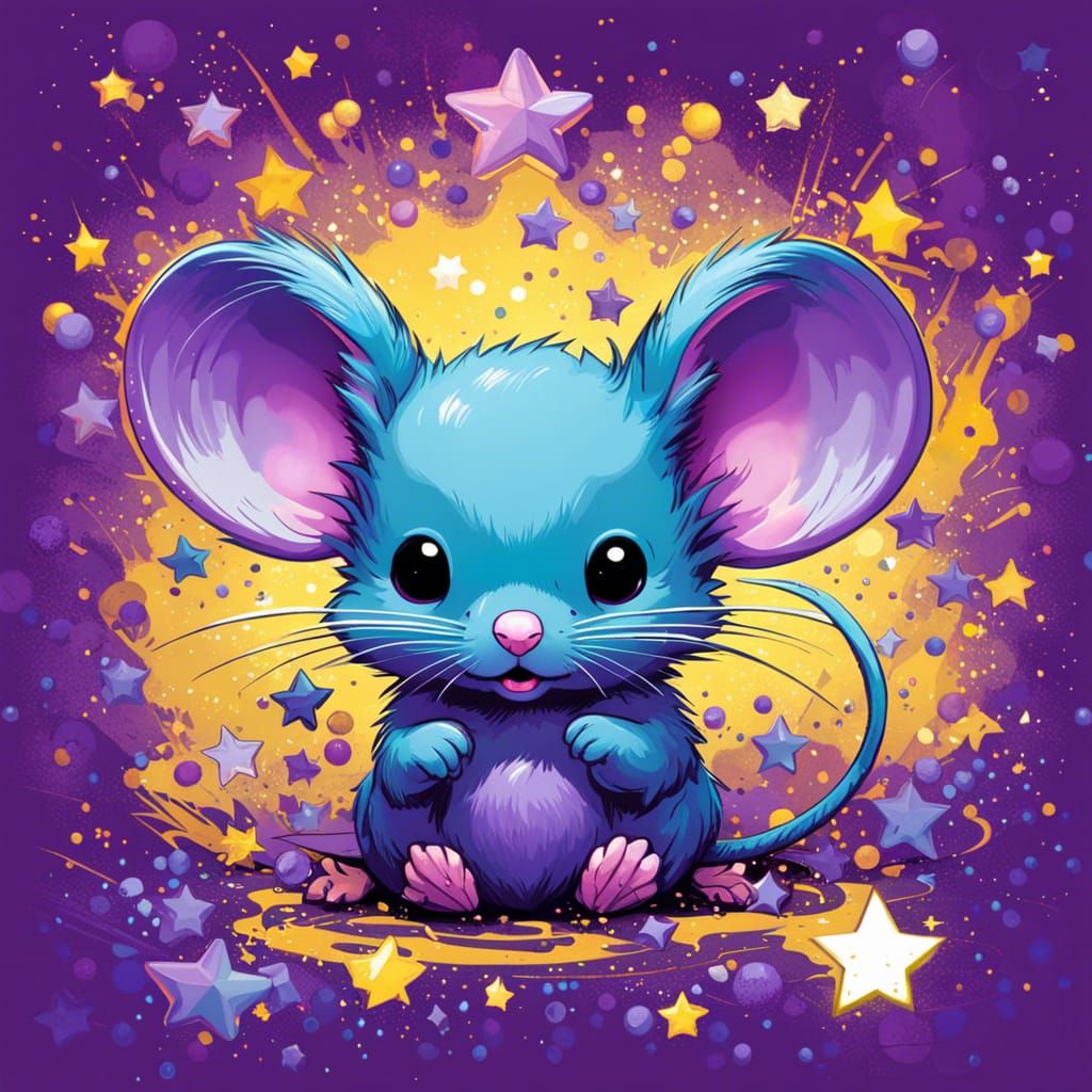 Cute Purple Mouse in Splash Art Style