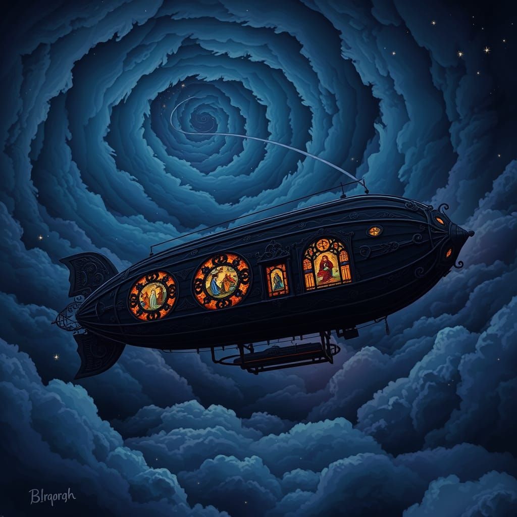 Majestic Gothic Raven Airship in Twilight Skies