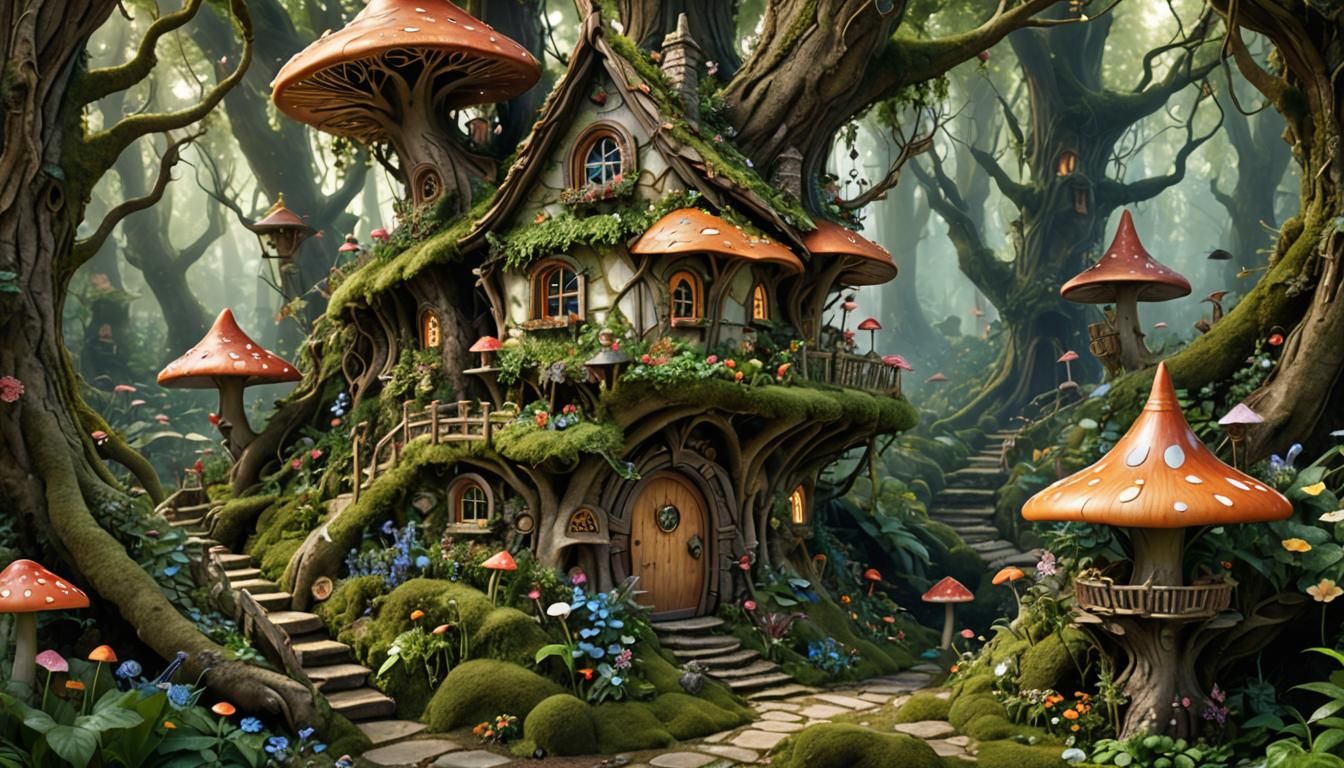 Fairy House in Fantasy Forest: Hyperrealistic Digital Art