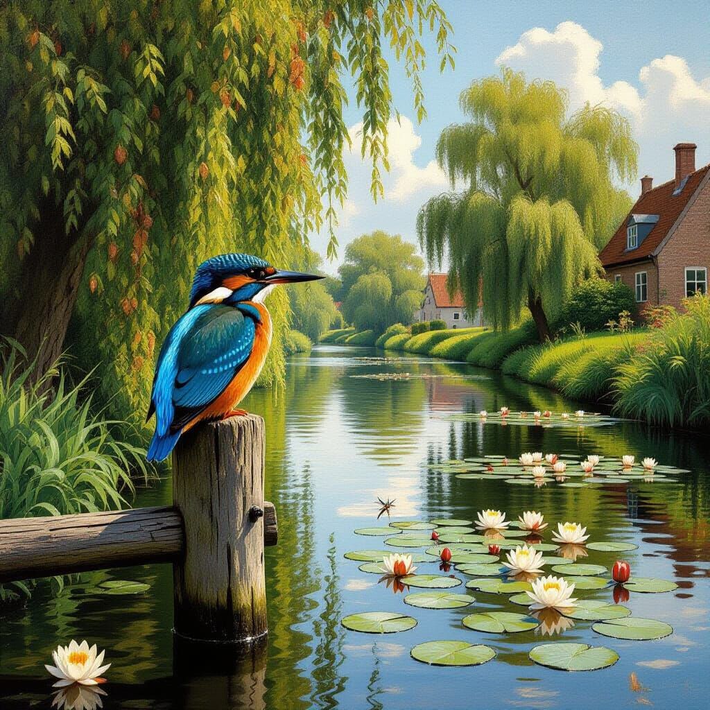 Dutch Golden Age Kingfisher by a River
