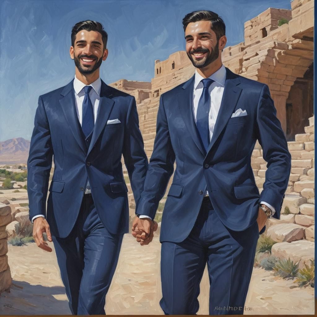 Handsome Couple in Velvet Suits, Cyberpunk Impressionist Pai...