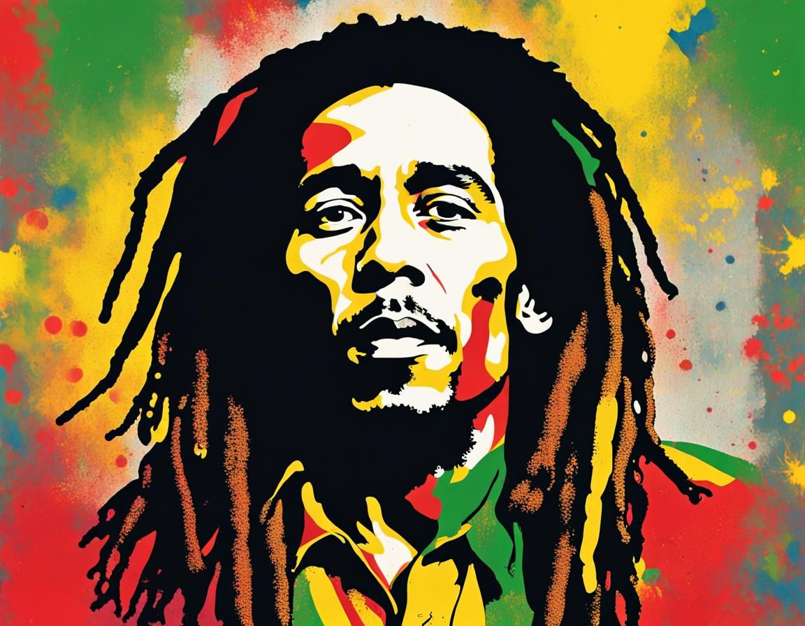 Bob Marley Portrait in Graffiti Pop Art Style