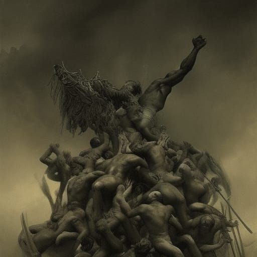 Giants Wrestle in Dark Horror Style