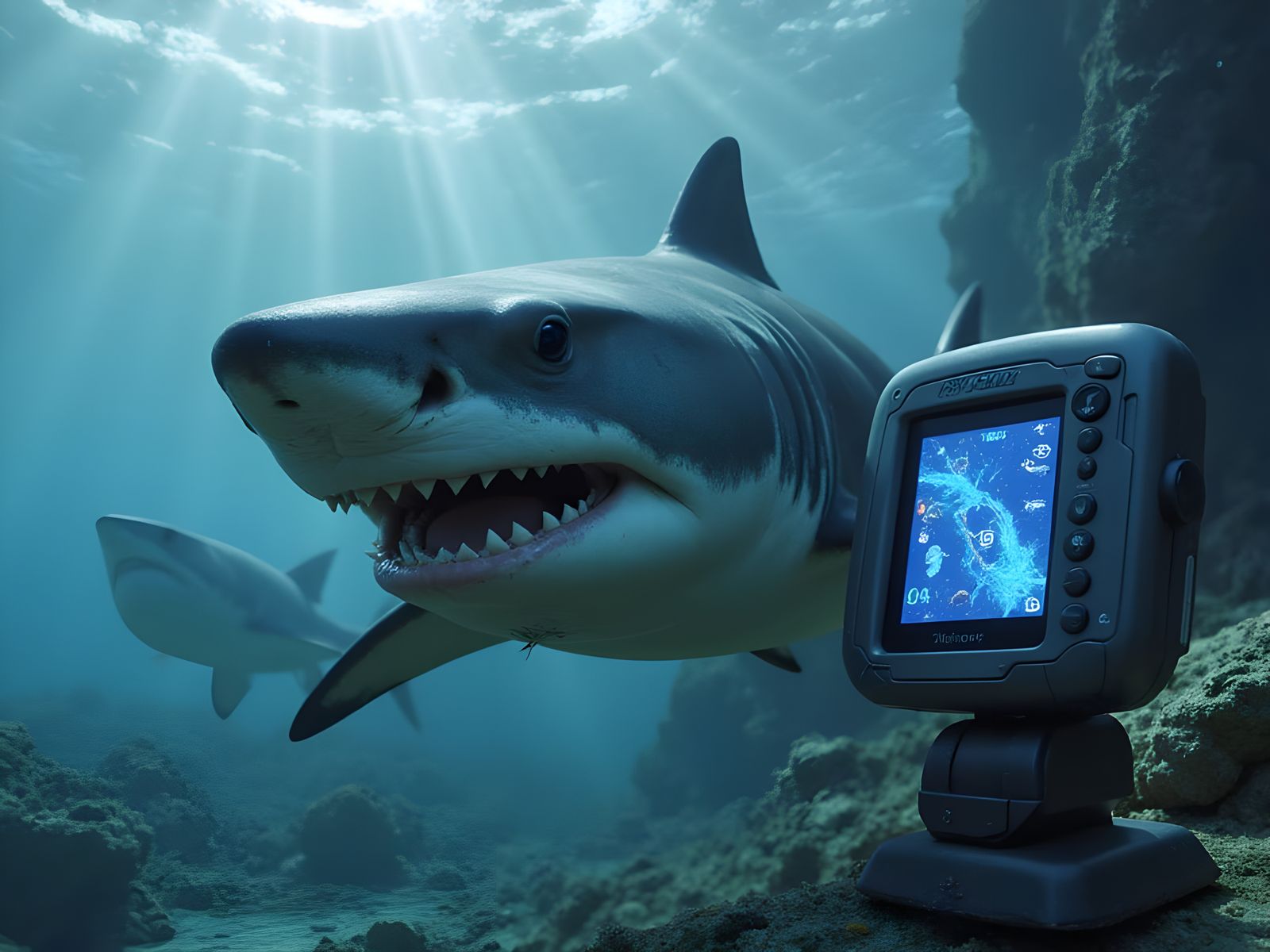 Great White Shark Navigates with High-Tech Fish Finder