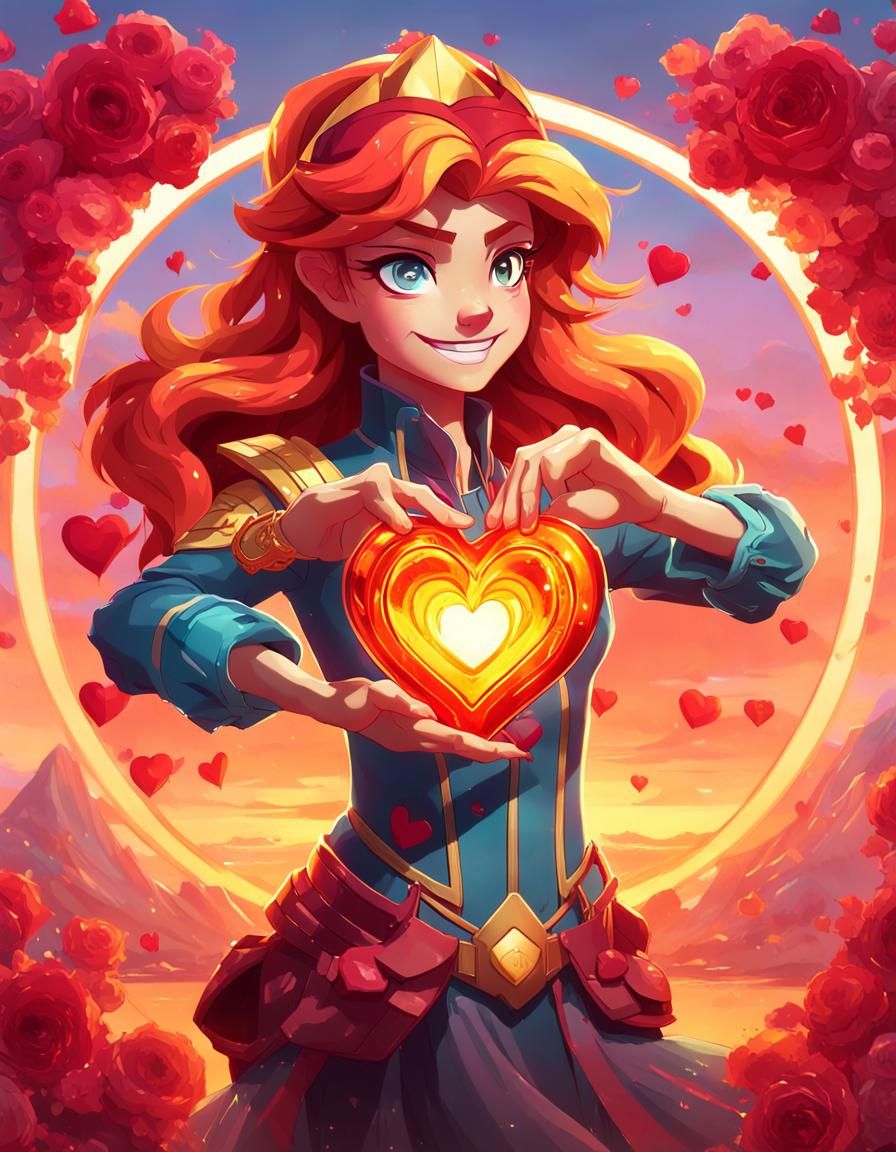 Sunset Shimmer Heart Gesture in Digital Art Style