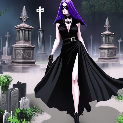 Angry Goth Girl in Cemetery: Digital Painting
