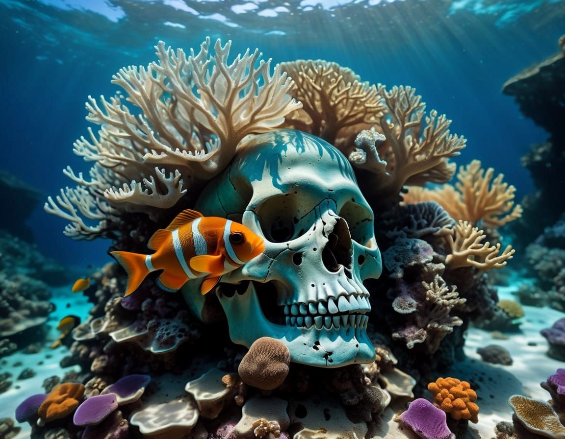 Treasured Skull in Vibrant Caribbean Depths