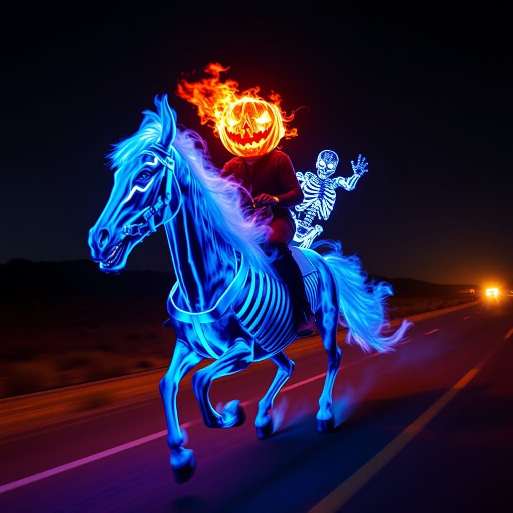 Ghost Rider Jack-O'-Lantern on Flaming Skeleton Horse