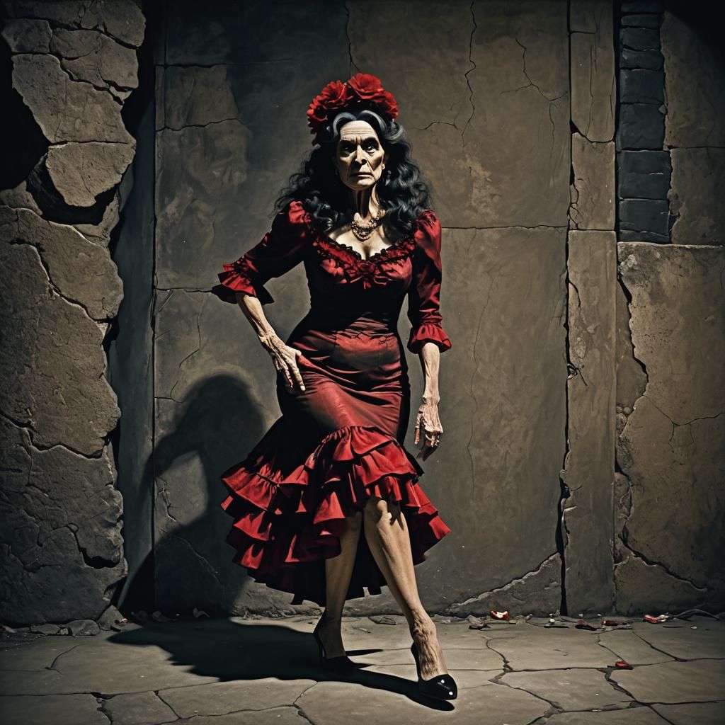 Eerie Portrait of Elderly Crossdresser as Oil Painting