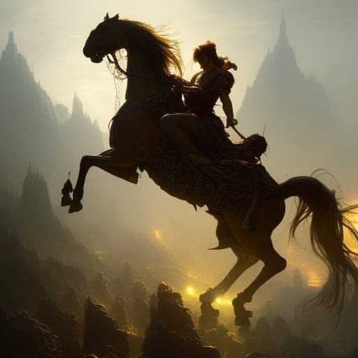 Golden Horse in Dark Fantasy Style