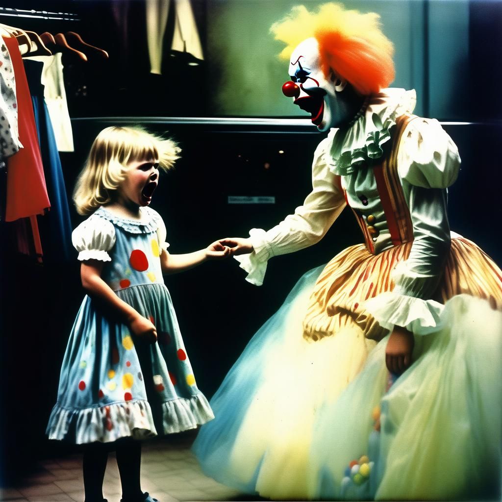 Little Girl Confronts Clown in Department Store