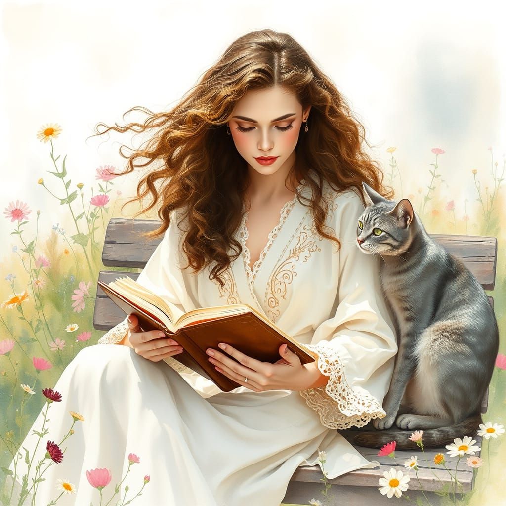 French Goddess in Summer Serenity Watercolor Painting