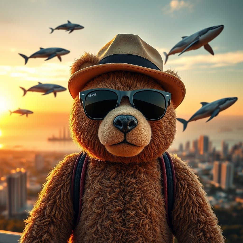 Teddy Bear Enjoys Whimsical Sunset on the Gold Coast