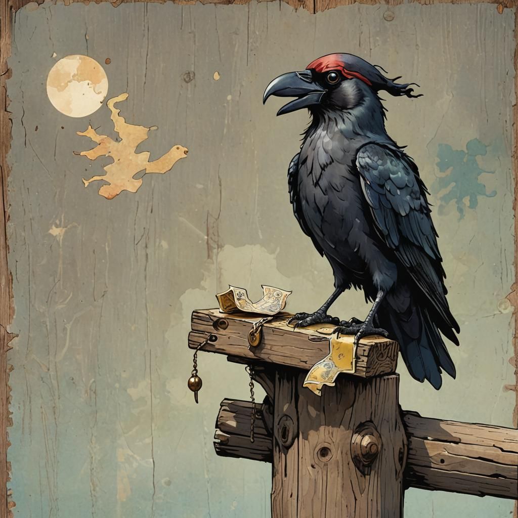 Pirate Crow Illustration in Whimsical Style