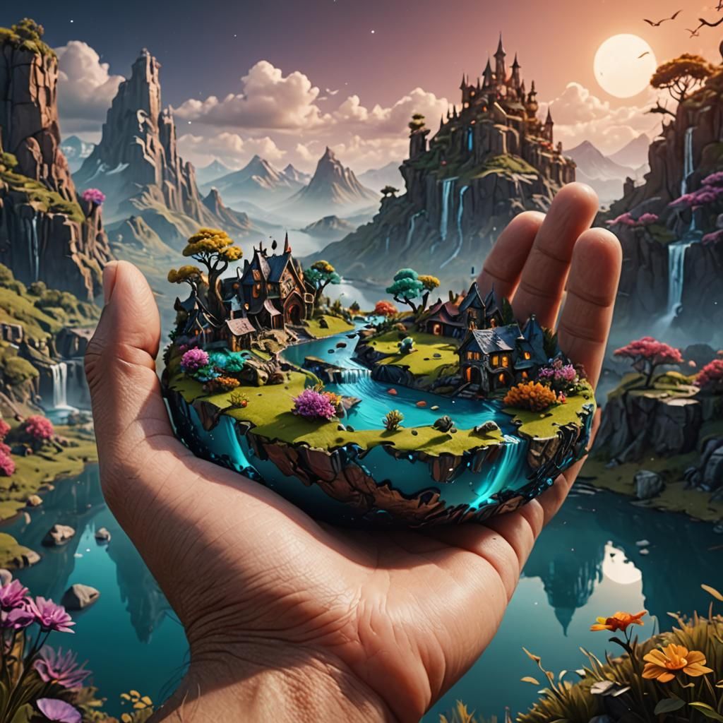 Miniature Landscape in Baby's Hand: Detailed Matte Painting