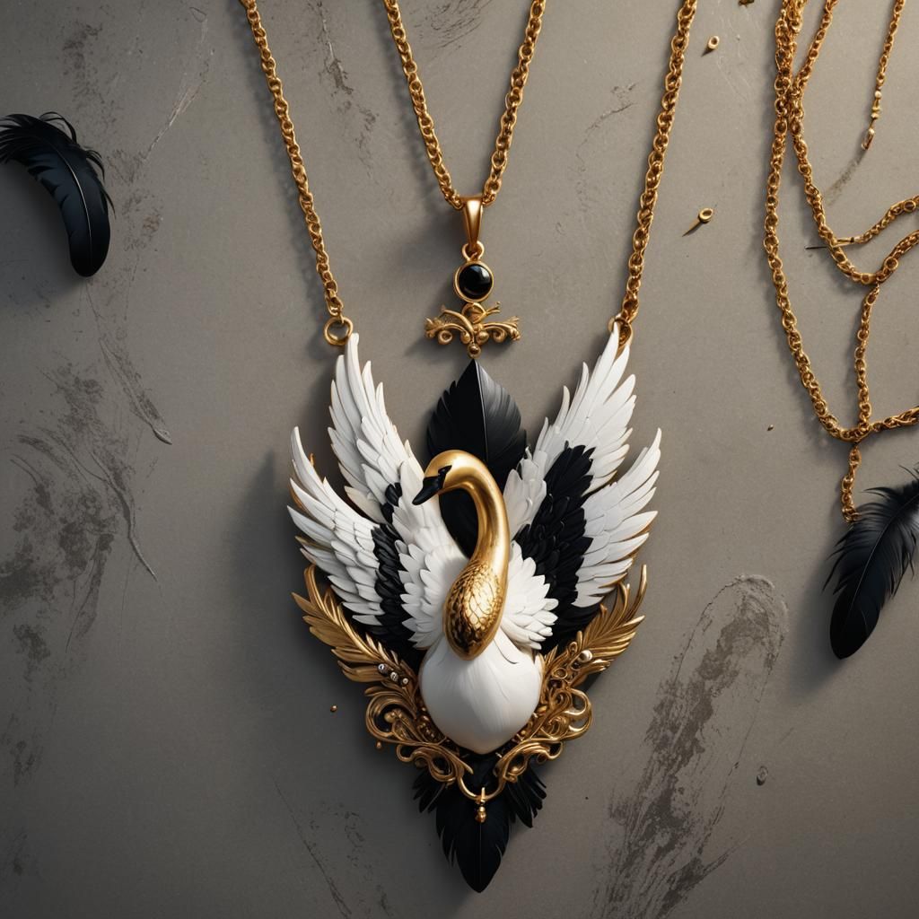 Golden Swan with Black Feather Art Illustration