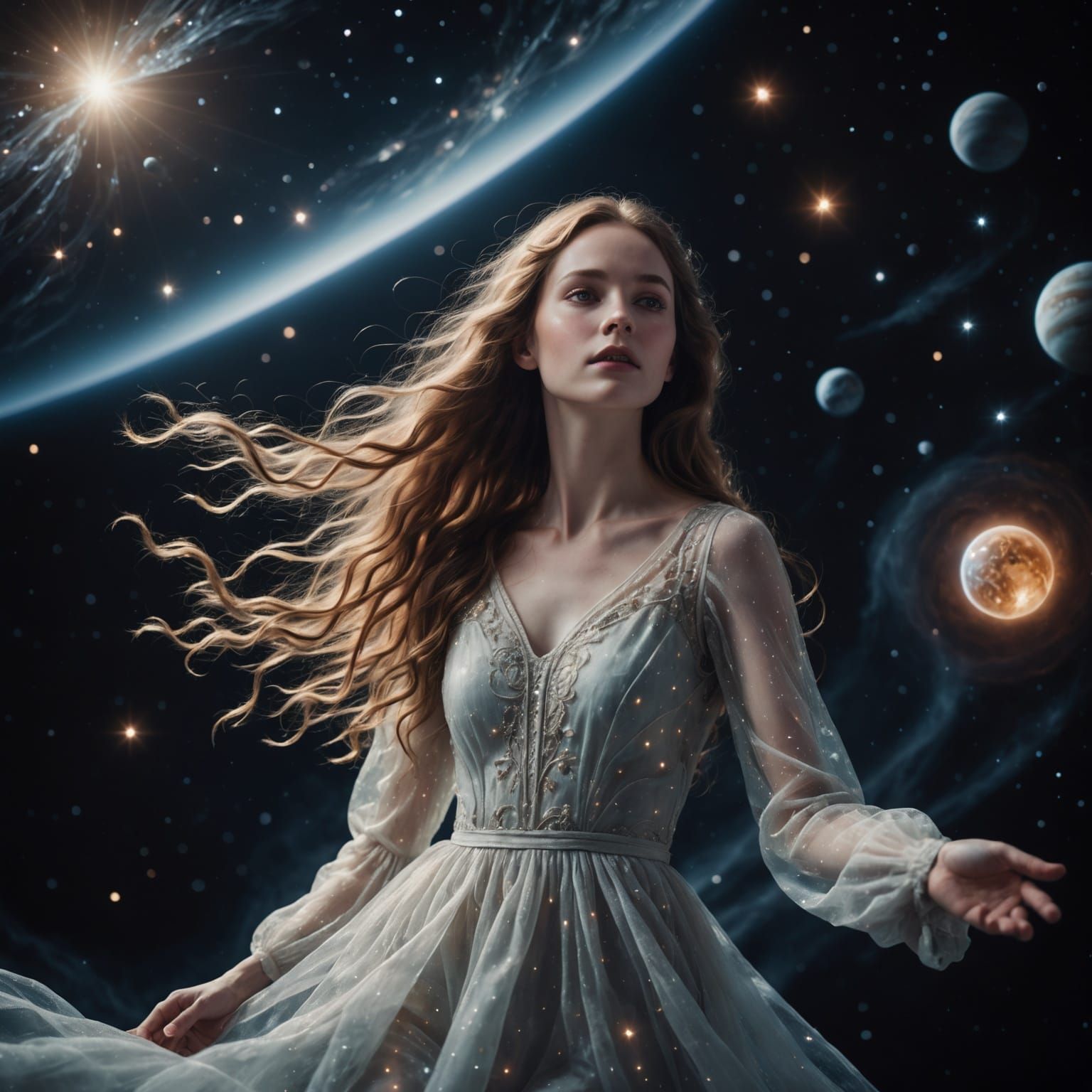 Ethereal Woman in Weightless Space