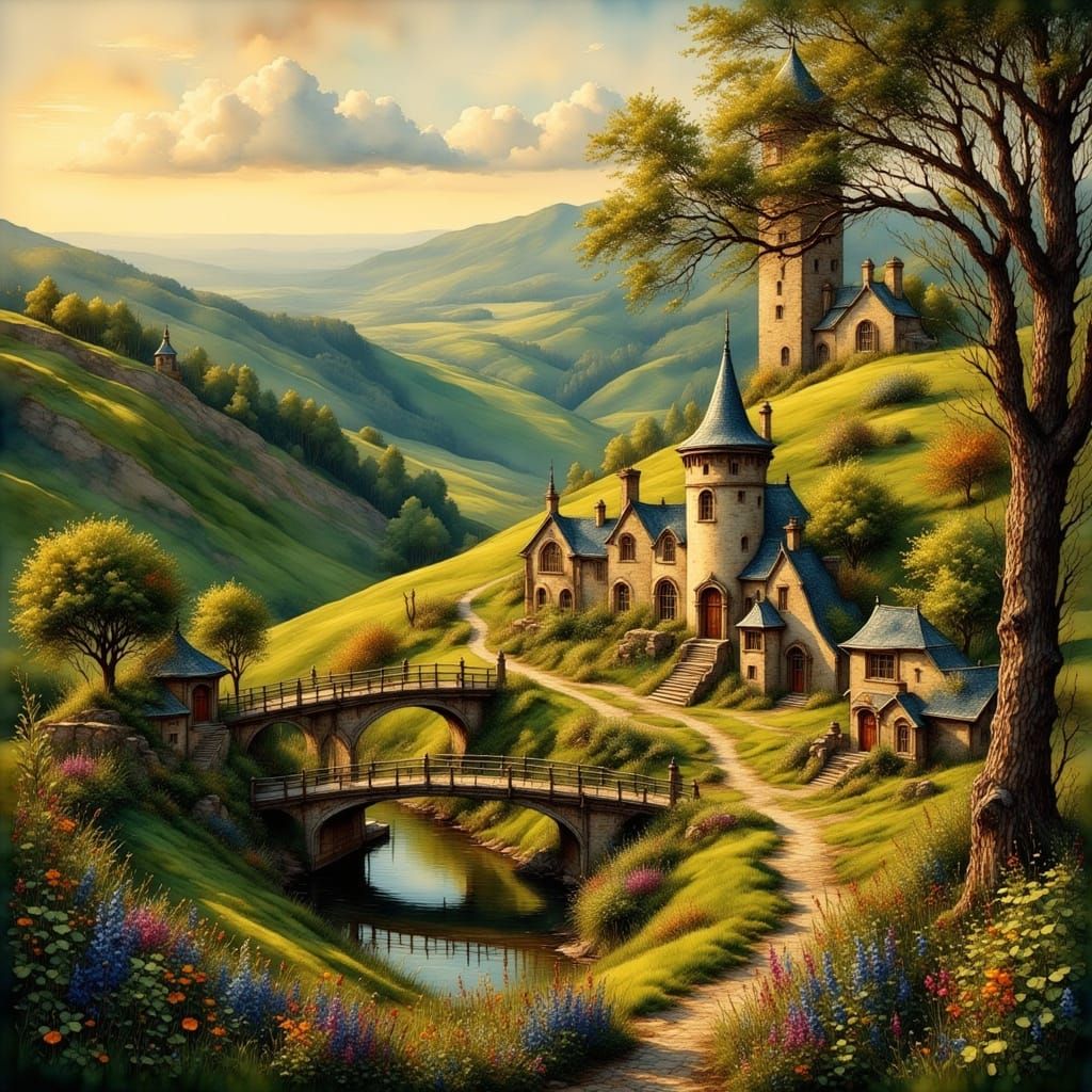 Majestic Fairytale Castle Under Golden Sunset