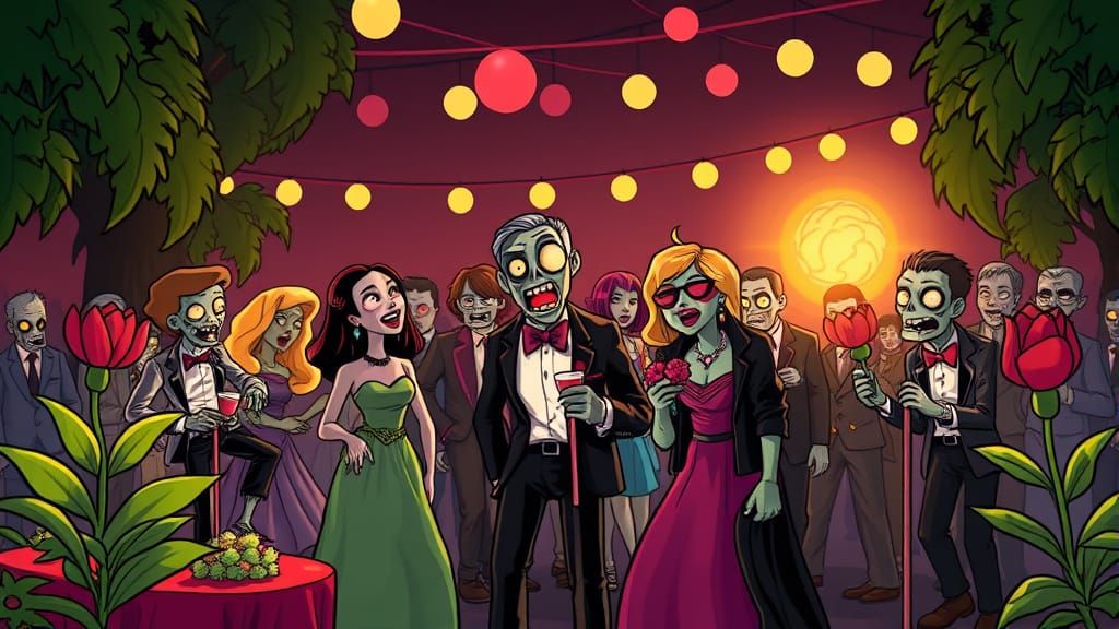 Zombie Prom Scene in Plants vs Zombies Comic Style