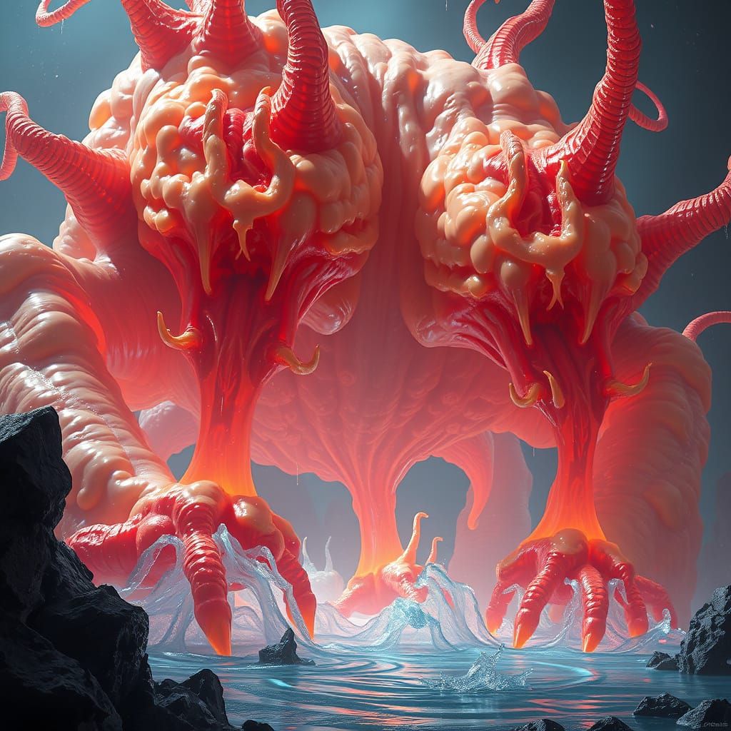 Fantastical Gelatinous Creatures in Detailed Matte Painting