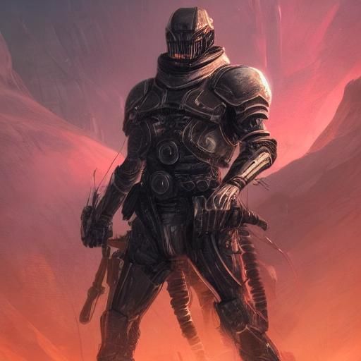 Void Knight in Sci-Fi Armor on Ruined Planet