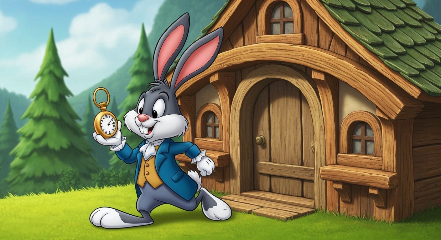 Rabbit Runs Late from Hobbit House in 18th Century Suit