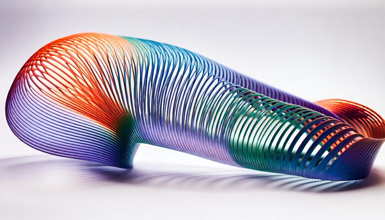 Colorful Slinky Stretching Across White Background