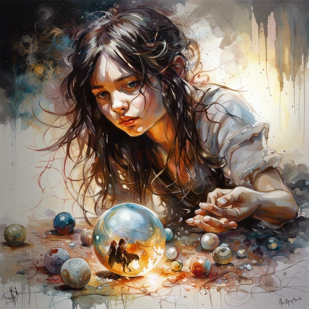 Children Playing Marbles in Light Fantasy Style