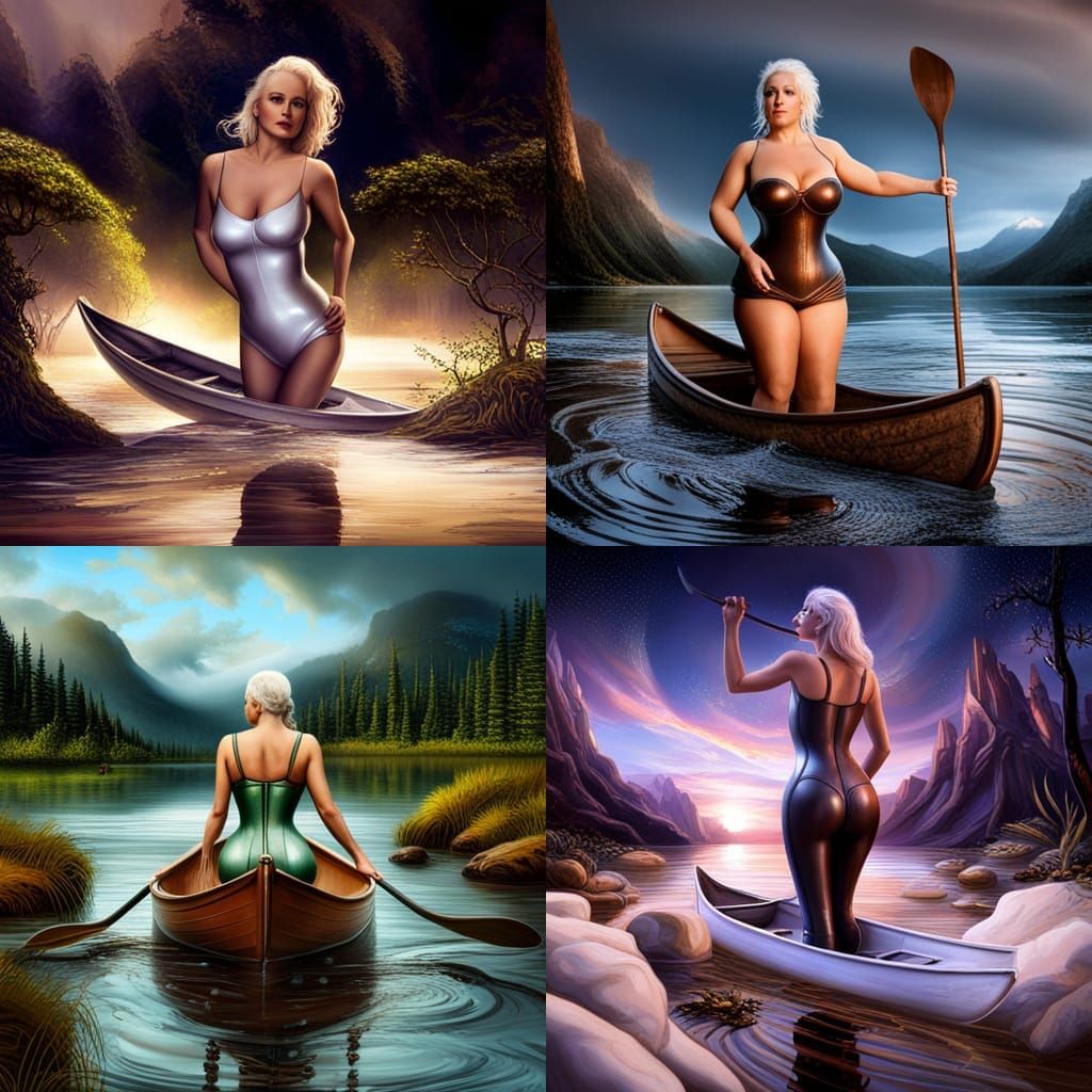 Voluptuous Woman Canoeing: Detailed Fantasy Art, 8K