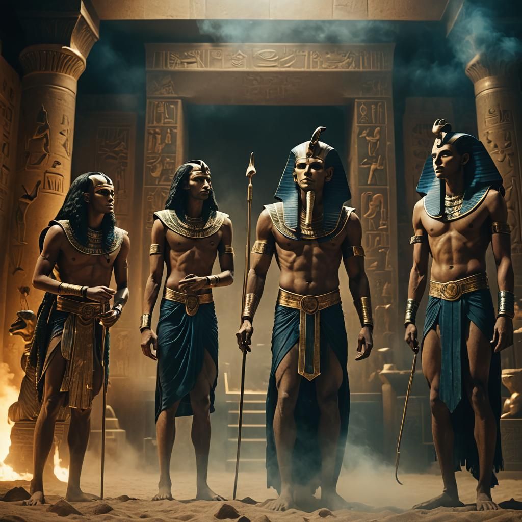 Egyptian Gods Convene in Cinematic Film Still