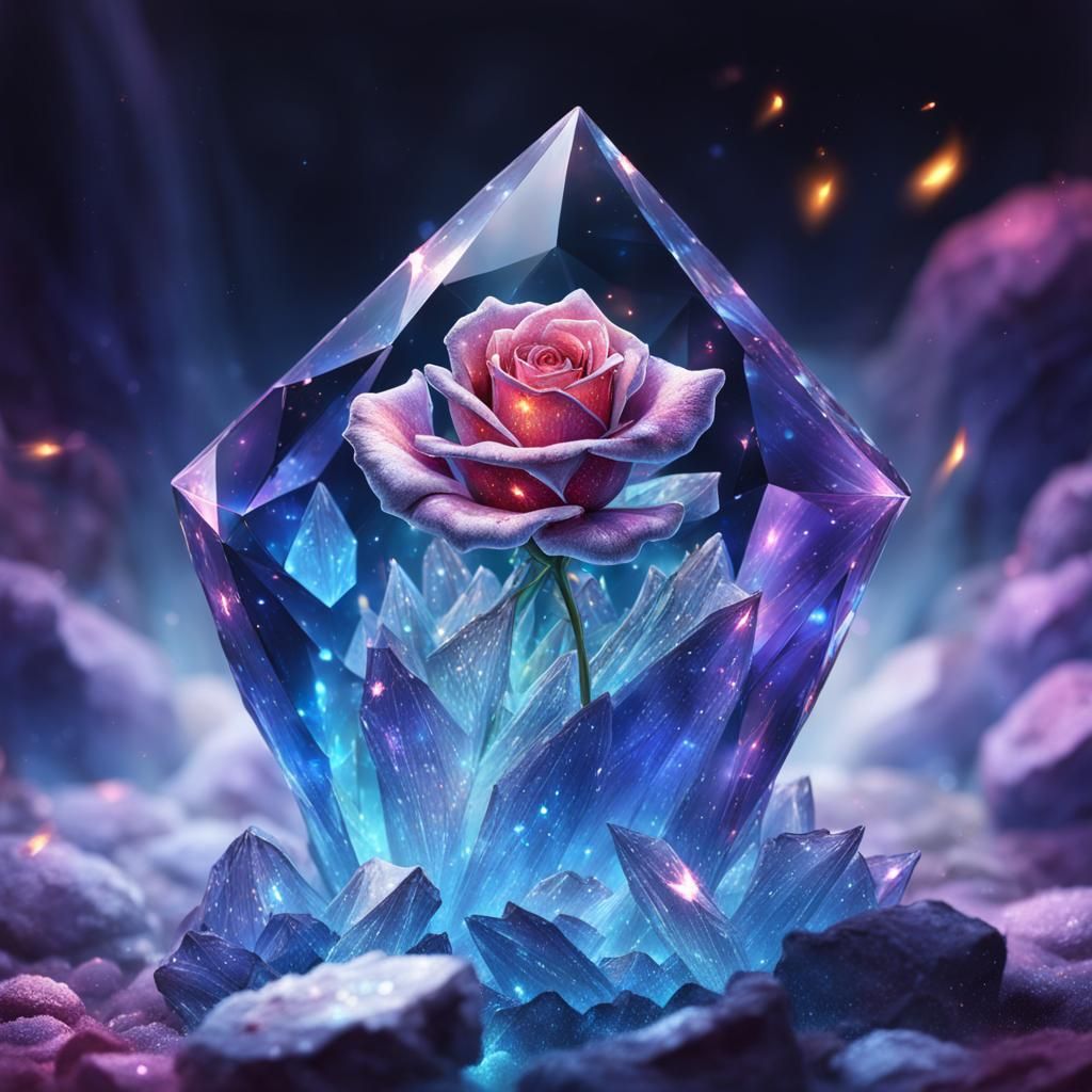 Rose Fairy in Crystalline Cavern with Firelight