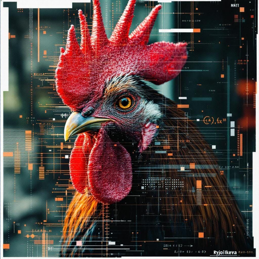 Glitchy Rooster in Ryoji Ikeda Inspired Style