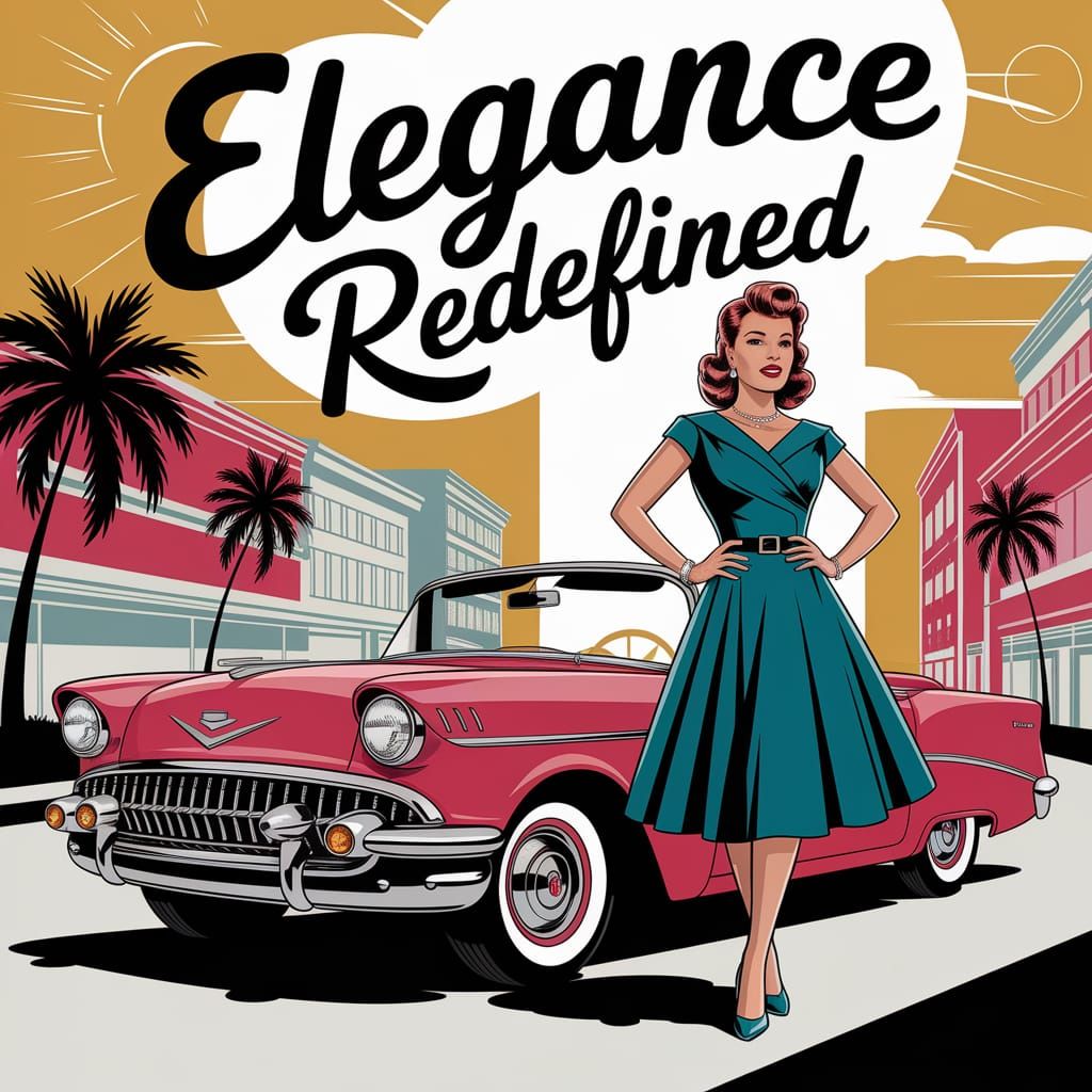 1950s Fashion Ad: Woman and Vintage Car