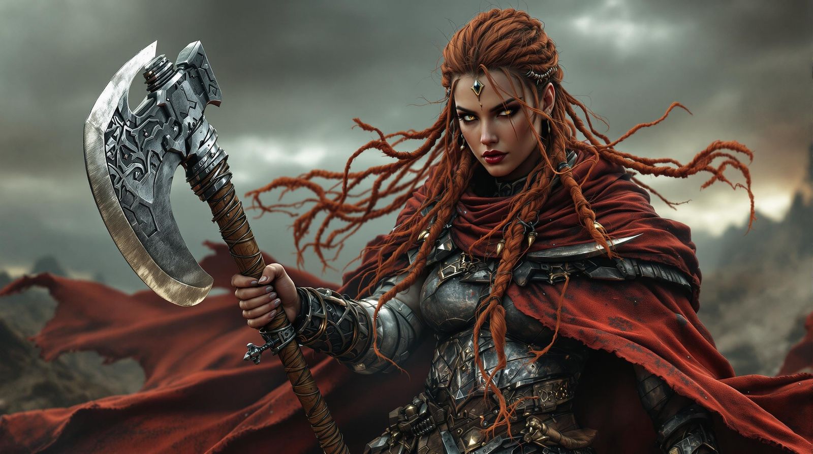 Fierce Barbarian Warrior in Red: 3D Render