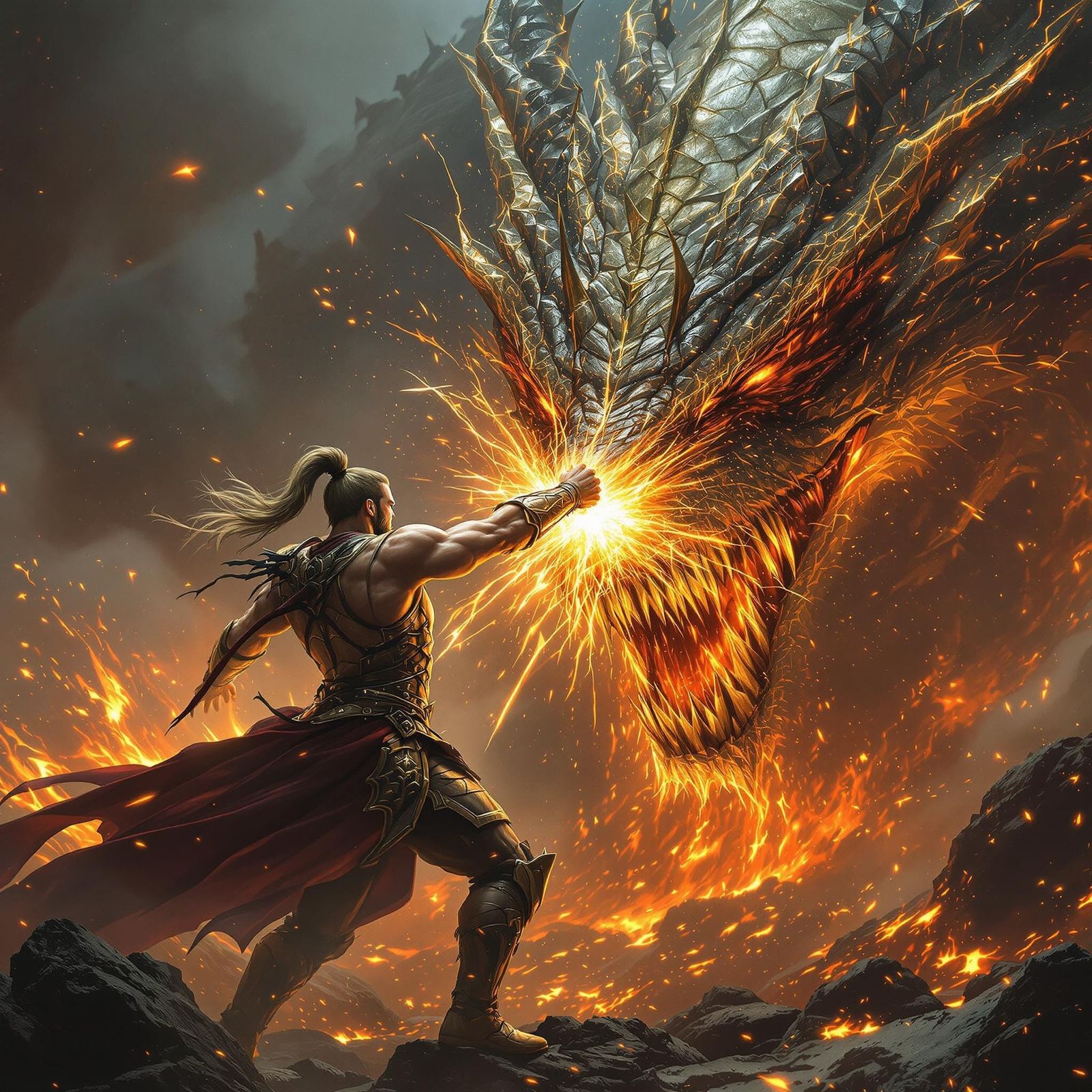 Epic Warrior Delivers Thunderous Punch to Colossal Dragon in...