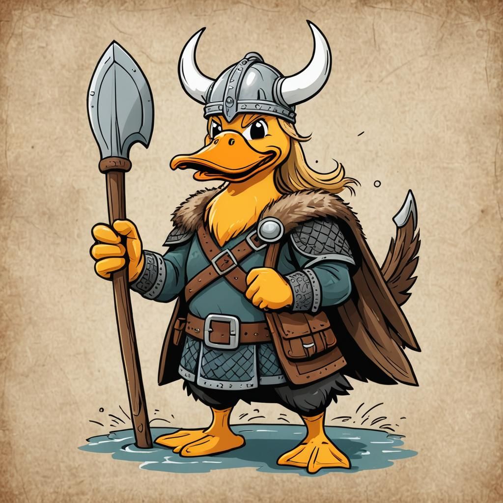 Cartoon Viking Duck Illustration