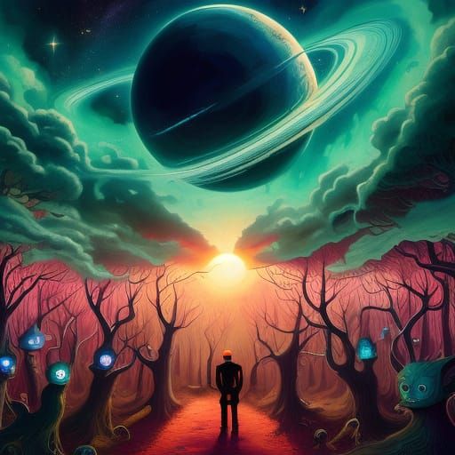 Alien Visitor Witnesses Cosmic Event in Hand Forest