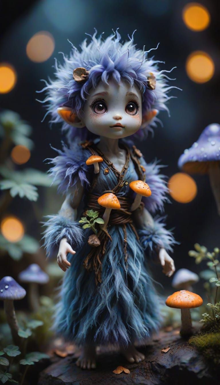 Mystical Dryad with Fungi Grows in Shadows