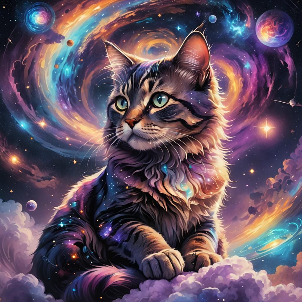 Galactic Cat Fantasy Concept Art in Digital Painting Style