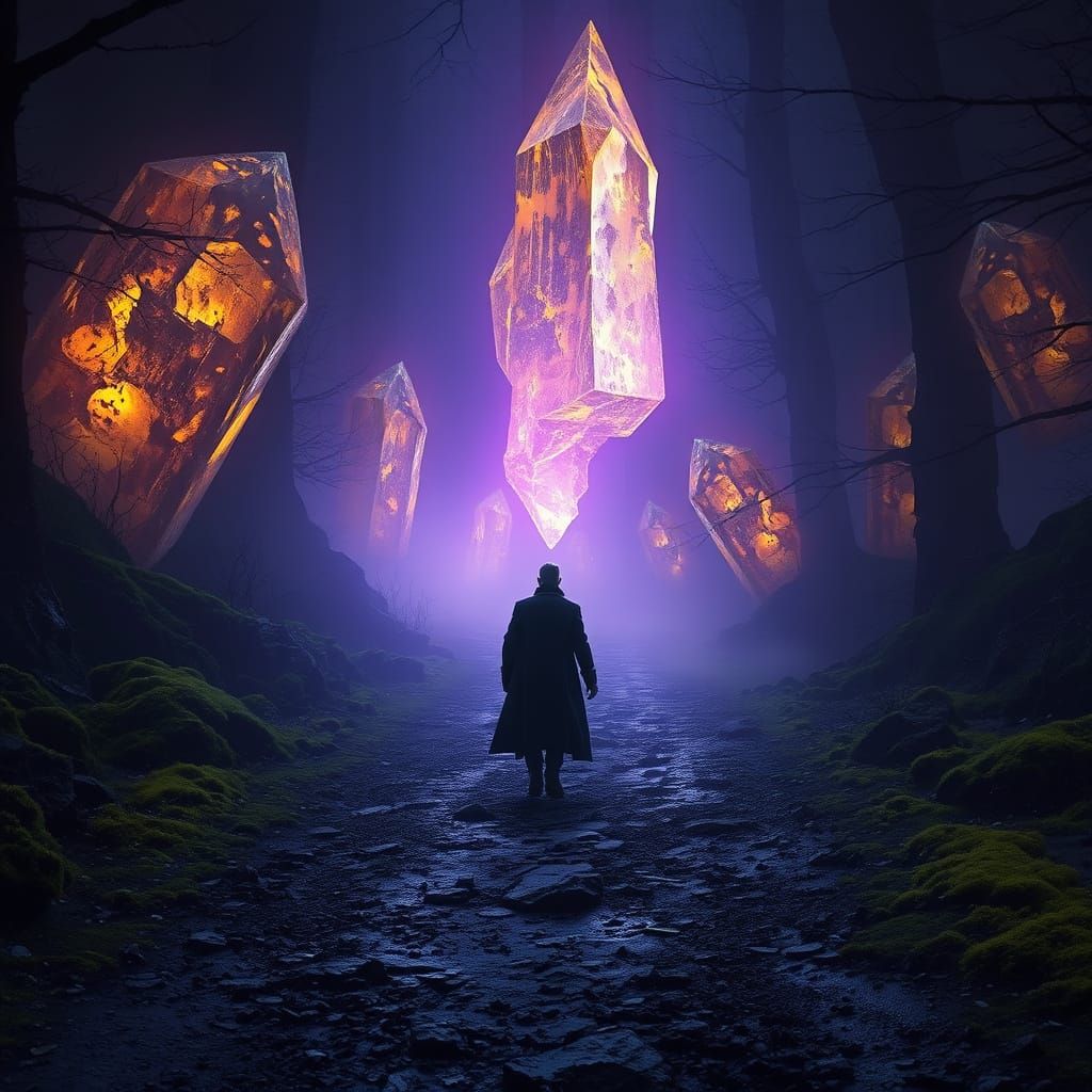 A Man Stumbles Upon Glowing Crystal Wonders in a Dark Fantas...