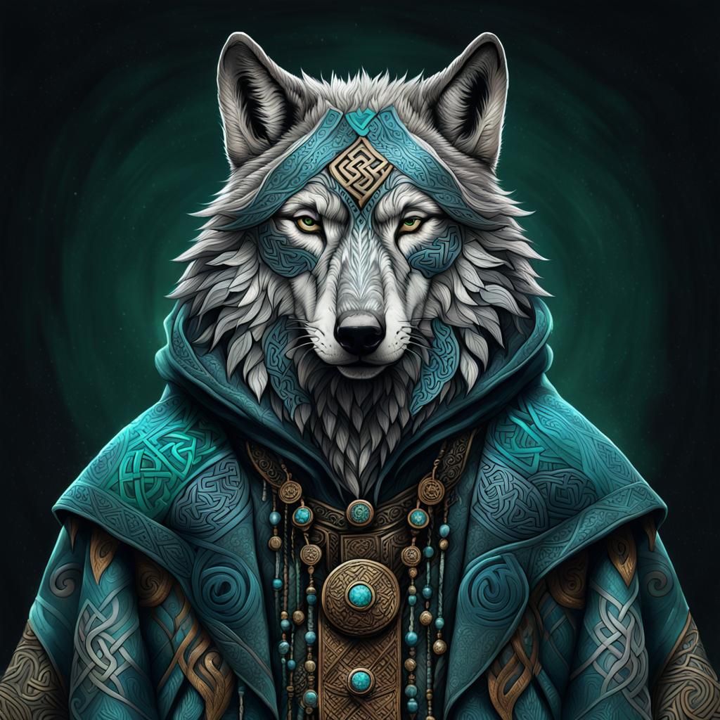 Wolf with Maori and Celtic Tribal Coat