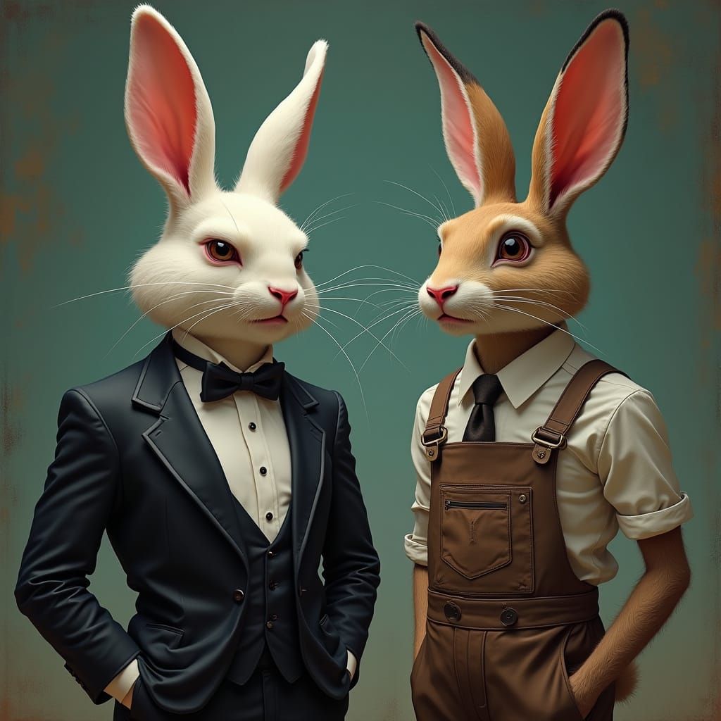 Contrasting Hares in Vivid Digital Painting